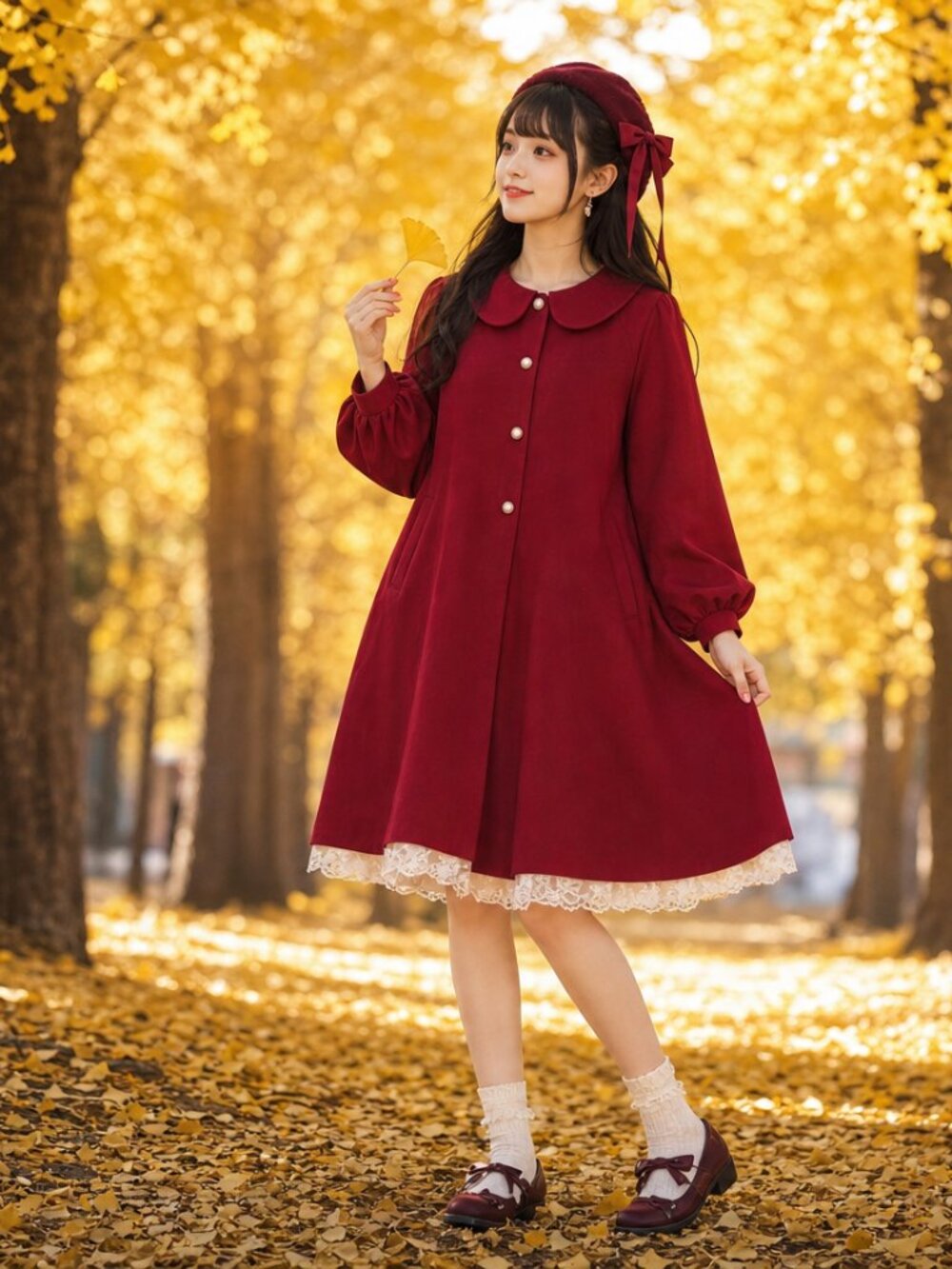 Red Midi Women Raglan Sleeve Trench coat Oversized Large